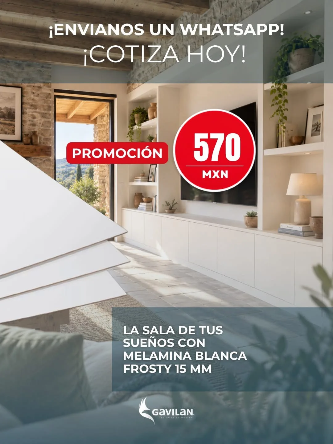 Sala contemporánea con muebles de madera