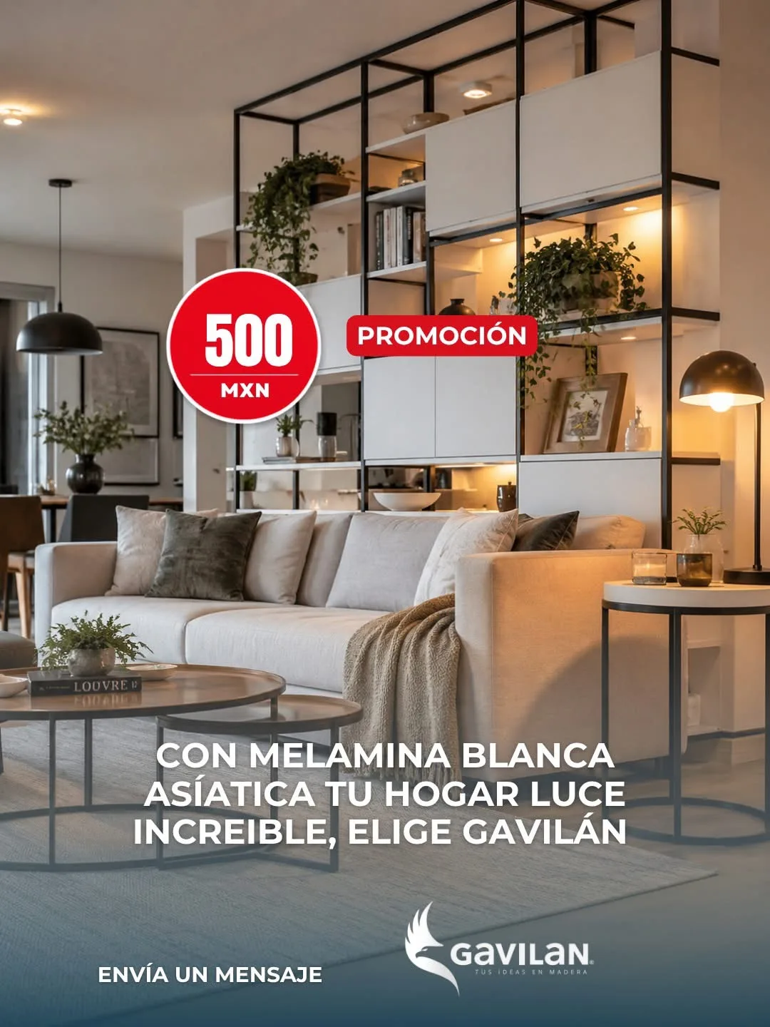Sala elegante con melamina blanca asiática